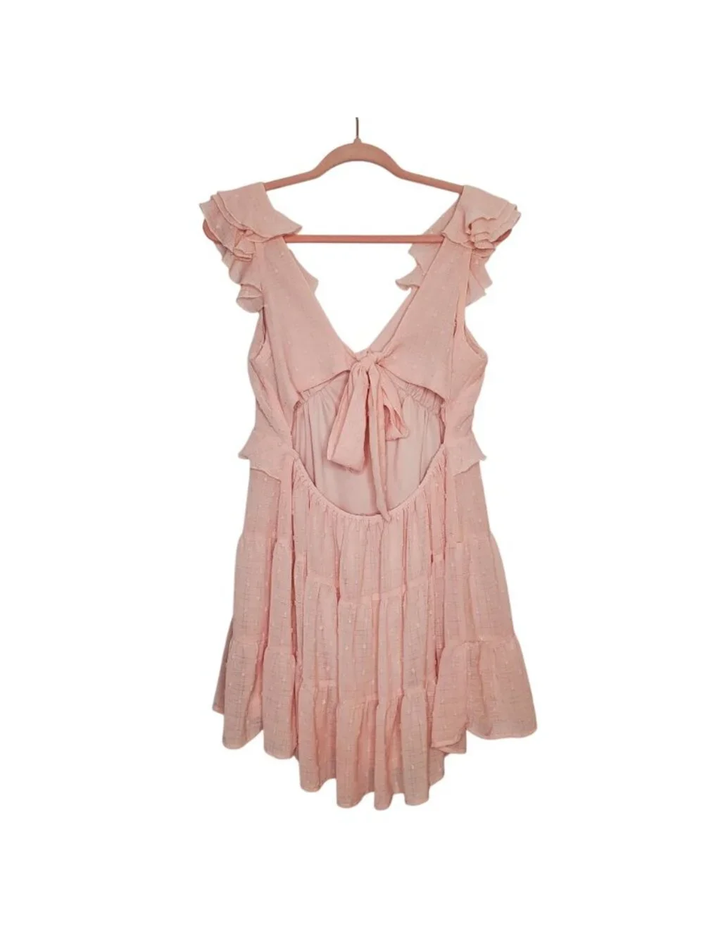 Mi Ami Pink Ruffle Tiered Sleeveless Dress With Open Back & Tie Detail Large